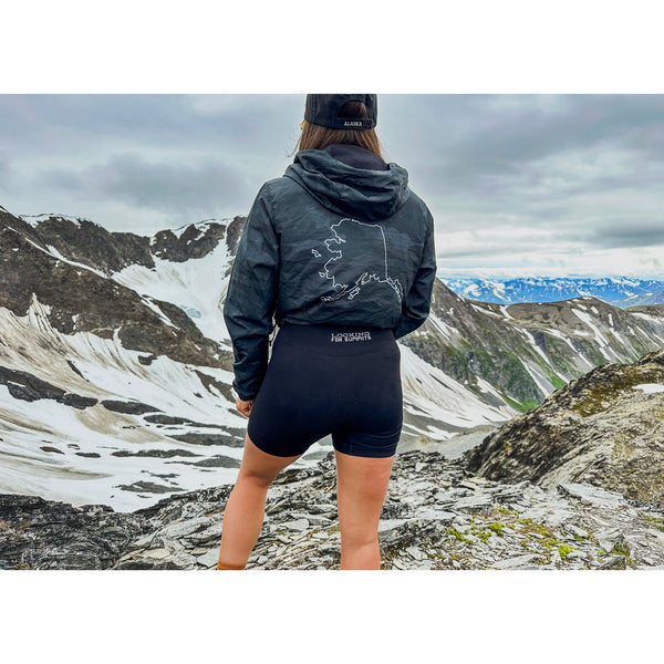 Black Camo Crop Windbreaker Pullover